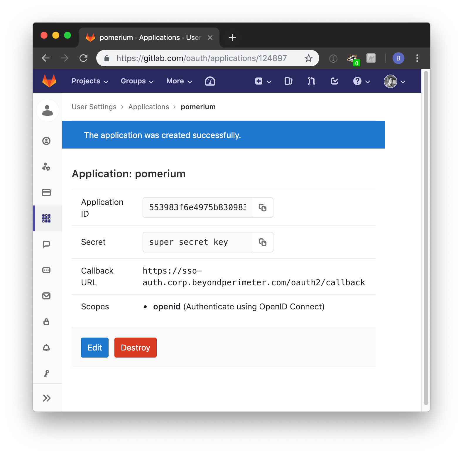 Gitlab OAuth Client ID and Secret